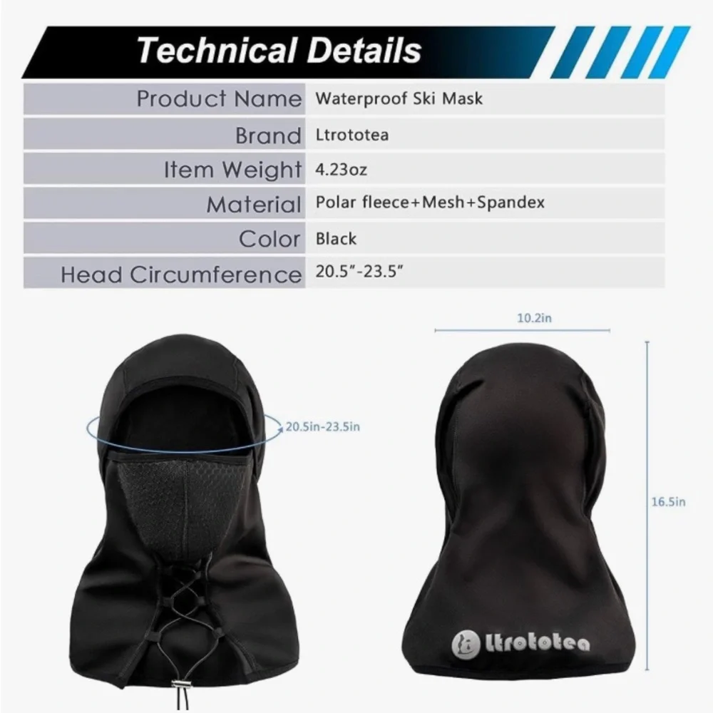 Ltrototea black ski mask NWT